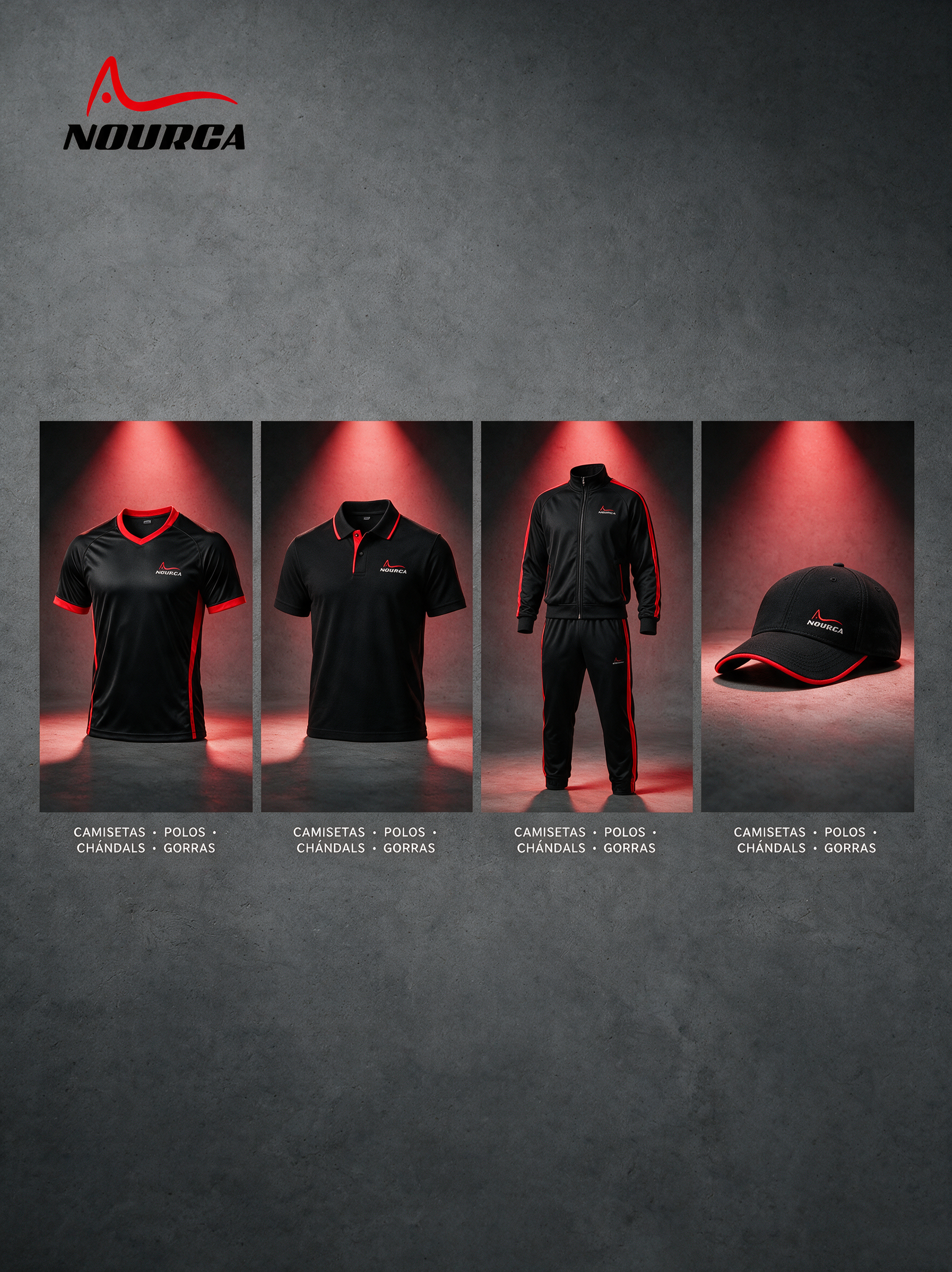 Camisetas, polos, chándals, gorras